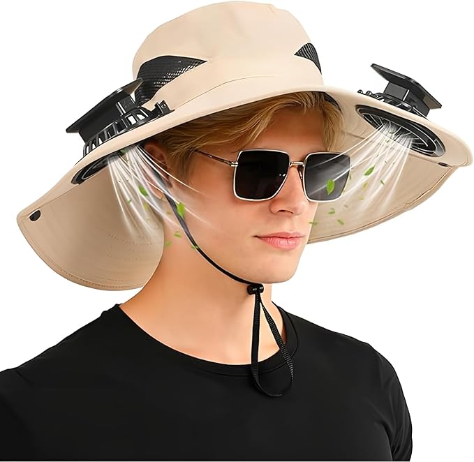 Hat with Fans Solar Power, 2-in-1 UPF 50+ Wide Brim Sun Hat, Fishing Essentials for Camping Hiking Beach Summer Safari