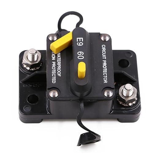 Manual Reset Circuit Breaker 12V 24V 48V 72V 60A for Car Audio RV Automotive Truck Solar System Boat Marine, IP67 Waterproof, UL, Overload Protection, Heavy Duty DC Resettable Breaker 60 Amp