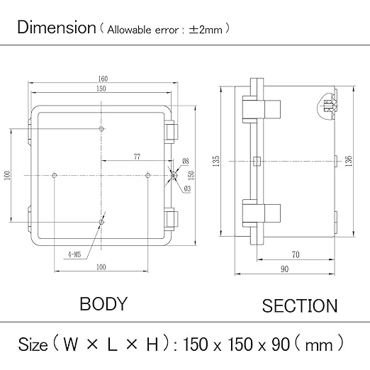 Junction Box IP65 Waterproof ABS Plastic Enclosure Hinged PC Clear Cover Electrical Project Box with Mounting Plate, Wall Brackets, Cable Glands 5.9" x 5.9" x 3.5"(150 * 150 * 90)