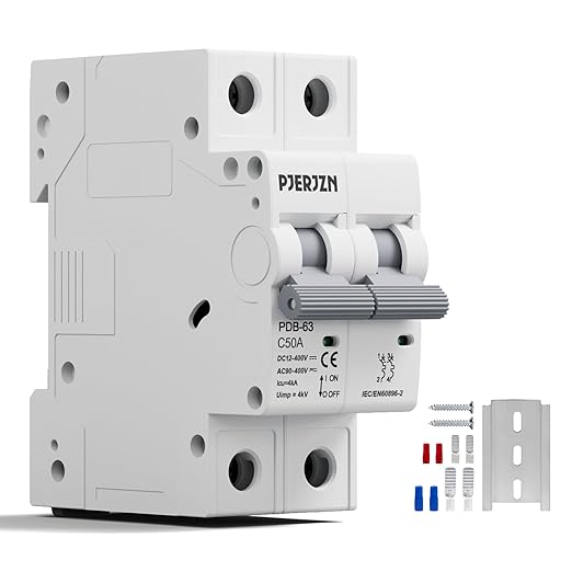 Miniature Circuit Breaker 400VDC/AC 50A 2 Pole Solar Circuit Breaker Shut Off Switch, PV Isolator Solar Panel for Homes Battery (50 Amp)