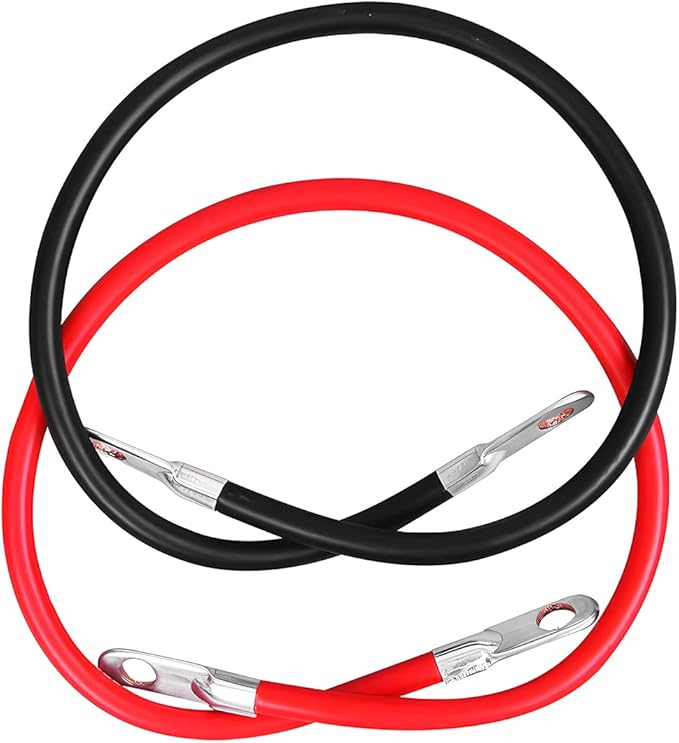 AICEL 4 AWG Battery Cables Set with Terminals, Pure Copper Battery Inverter Cables with 3/8 Inch Lugs, Power Wire (Positive and Negative) for Solar ATV RV Boat Automotive Marine Motorcycle (18")