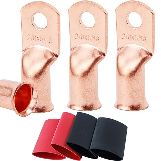 TKDMR 4pcs 2/0 AWG-5/16 Battery Lugs,Heavy Duty Wire Lugs,Ring Terminals,Battery Cable Ends,0 Guage terminals,Battery Terminal Connectors with 4pcs 3:1 Heat Shrink Tubing