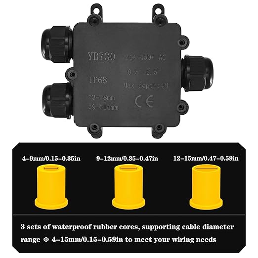 Waterproof IP68 Outdoor Junction Box - 3-Way Y-Shaped, 4-15mm Wire Range, Open Splice Underground Box - 1Pack