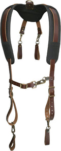 Style n Craft Padded Leather Work Suspender System with D-Ring Loops, Heavy-Duty Suspenders for Men, Leather Belt Straps, Adjustable to Fit Most Sizes, Dark Tan (98214)