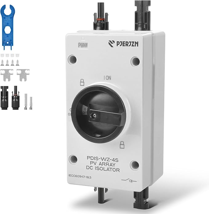 Solar Panel Disconnect Switch 32Amps 1200V 4P DC Isolator Switch PV System IP66 Waterproof - Ideal for Solar Power Outdoor Isolation Cut Off for Photovoltaic System Repair Replace(1200V 32A)
