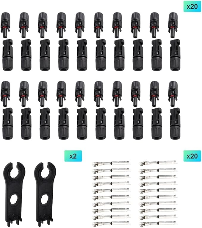 40PCS Solar Panel Connector PV Connector Kit IP67 Waterproof with Spanners,Solar Connect Kit 20Pairs Male/Female (20Pairs 10AWG)
