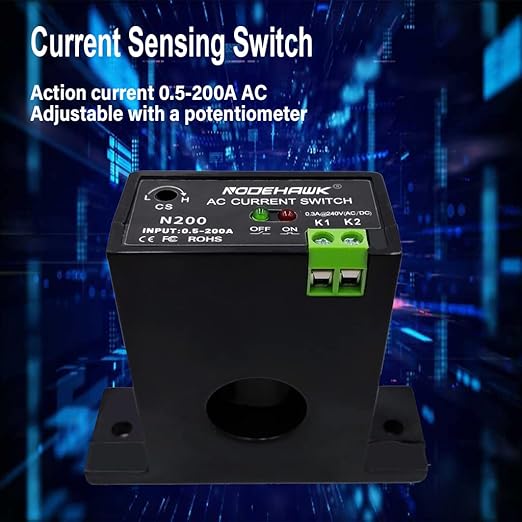 Current Sensing Relay AC Current Sensing Switch 0-200A Normally Closed Current Sensor Monitoring Relay (N200)