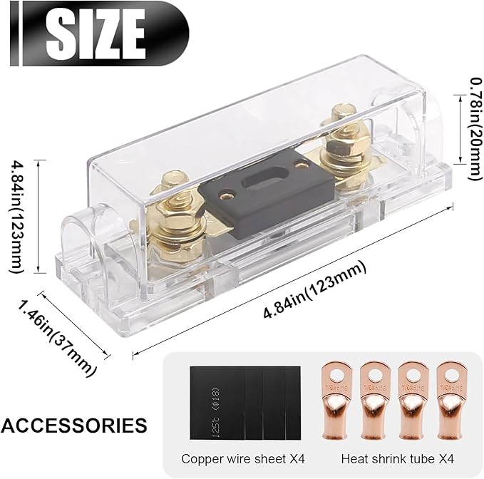 2PCS ANL Fuse Holder 200 AMP Fuse Car Audio ANL Fuse Holder Block 0/2/4 Gauge AWG Inline ANL Fuse Holder with 200A Battery Fuse w Holder Solar Fuse for Car Audio Alarm Amplifier and Solar System