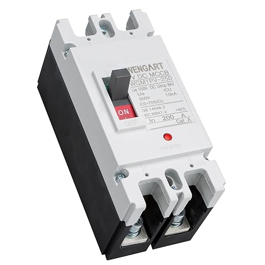 WENGART DC MCCB 500VDC WGM1PV-250,200Amp Solar DC Breaker Disconnect Switch with Arc Chutes&Flame Retardant Shell,2-Pole Protector for PV System,Battery Storage & DIY