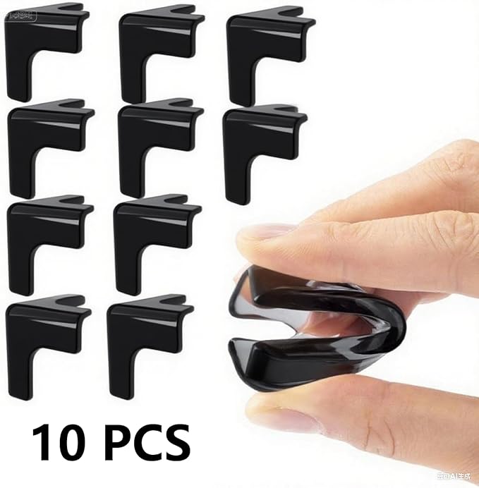 Silicone Corner Protector 10 Pack, Transparent Triangle Baby Proofing Guards, No Adhesive Soft Bumpers for Furniture, Tables, Windowsills & Counters (black)