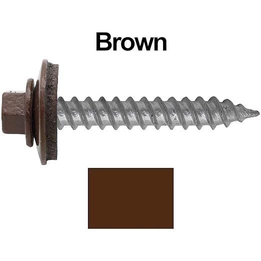 Metal Roofing Screw: (250) 12 x 1-1/2" BROWN Hex Sheet Metal Roof Screw. Sharp Point metal to wood siding screws. 5/8" EPDM washer.