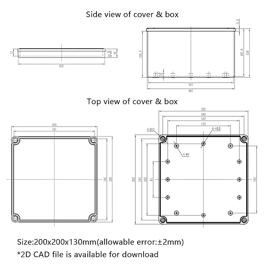 Junction Box，7.9"x 7.9"x 5.1" Outdoor Electrical Box with Mounting Plate, IP67 Dustproof Waterproof ABS Plastic Project Box, DIY Electrical Enclosure Gray (200x 200x 130 mm)