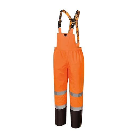 Pioneer Hi Vis Ripstop Waterproof Bib Pants/Overalls for Men - Reflective Safety Work Rain Pants - High Visibility Orange