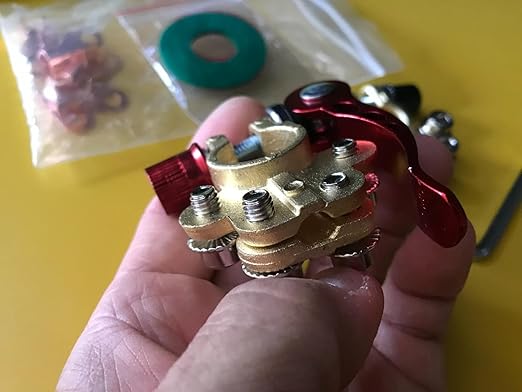 Battery Terminal Connectors 4 Pieces, Battery Terminal Cleaner, Copper Wire Lugs, Fiber Washers, Hex Wrench, Battery Terminals, Quick Disconnect Quick Release, for SAE/JIS Type A Posts