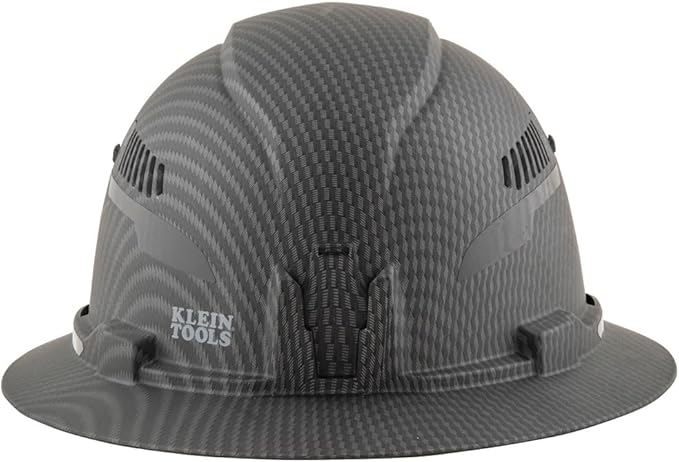 Klein Tools 60347 Hard Hat, Vented Full Brim, Class C, Premium KARBN Pattern, Rechargeable Lamp, Padded Sweat-Wicking Sweatband, Top Pad