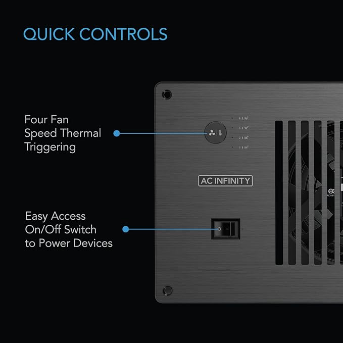 AC Infinity AIRPLATE P7, Quiet Cooling Cabinet Fan System with Power Outlets and USB Ports, Intelligent Thermal Triggering, for Home Theaters, Entertainment Centers, and AV Cabinets