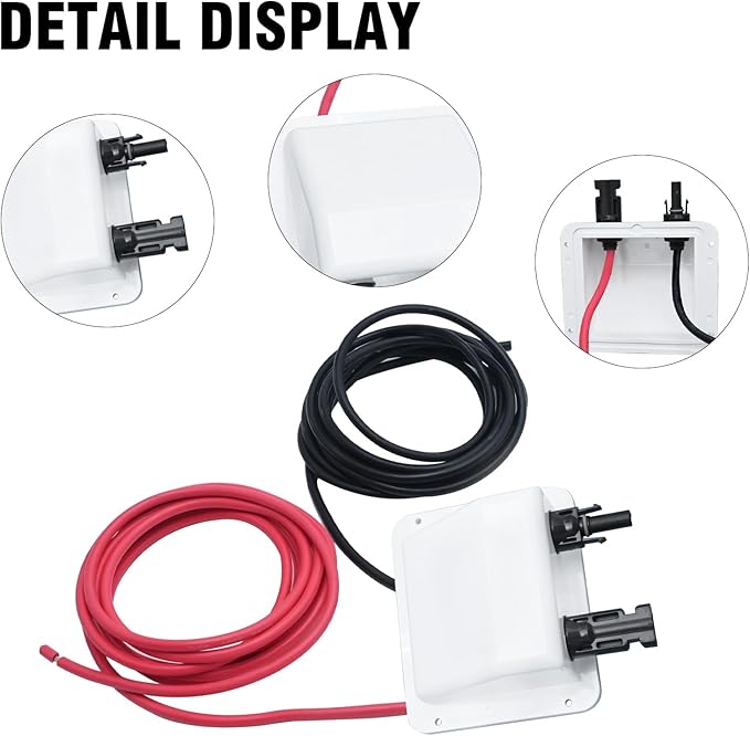 VIKKSAER Solar Cable Entry Gland Box with 10FT 10AWG Soft Solar Extension Cable and Connector, UV Resistance Dual Cable Entry Gland Housing on RVs, Caravans, Boats, Campers (White(10FT))