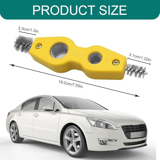 4 in 1 Car Battery Cleaning Brush, Battery Terminal Cleaner, Anti-Rust Car Terminals Machine Parts Cleaning Tool with Steel Wire, Auto Post Cleaner Brush Tool Fit for Vehicle & Marine (Yellow)