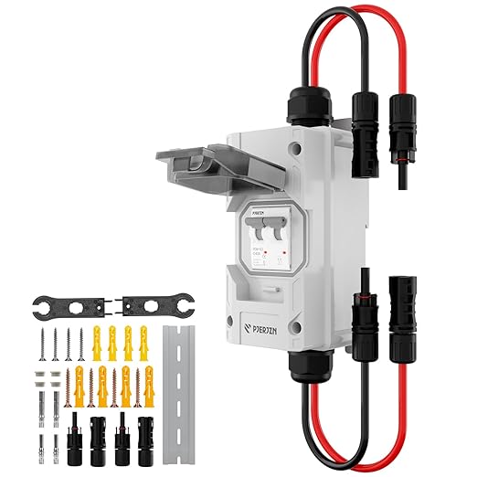 Solar Panel Disconnect Switch 10-60A 1000V Solar Disconnect Switch Outdoor PV Isolator Upgraded Cover Visual Design Waterproof Circuit Breaker Box for RV Home Battery Off-Grid(1000VDC, 40 Amp)