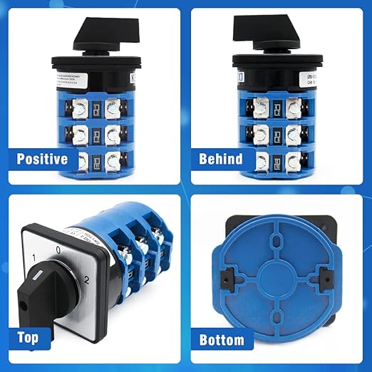 KEYMOO 125A Rotary Changeover Switch, 660V 3 Position 3 Phase 12 Terminals,2- Way 3NO 3NC Universal Selector Switch 125/D303.3