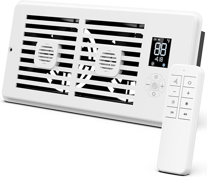 Register Booster Fan for 4” x 10” Air Registers, Quiet Operation, Helps Improve Heating & Cooling Airflow, 10-Speed Smart Vent Booster Fan with Remote for Bedrooms, Living Rooms & Older Homes
