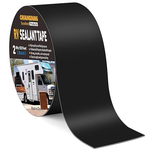 Black RV Sealant Tape,2Inchx50Feet,1-Pack,RV Roof Tape,Camper Repair Tape,Black RV Tape,Repair for Trailer, Boat,Window,Roof & Leaks,Sealing
