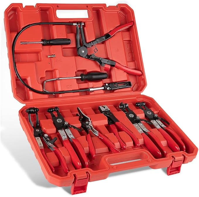 Automotive Electrical Disconnect Pliers Kit, High-Carbon Steel 60° Angled Connector Separator, Hose Clamp Pliers, Trim Clip Removal Tools, Plug Release & Wire Terminal Remover for Auto Repair (9pcs)