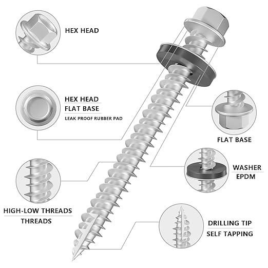 # 3/16 * 3 "101PCS 2lbs Gray hex Metal Sheet roof Screws, with Anti Rust Coating, # 10 * 3, with EPDM Washer and hex self Tapping, Used for Metal to Wood, Corrugated Roofs. 5 * 75mm