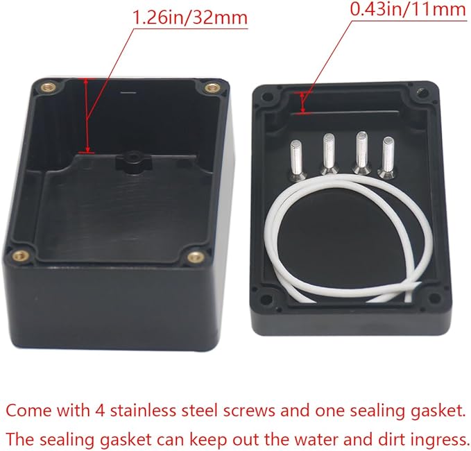 2 Pack Project Box Waterproof Plastic Junction Box ABS IP65 Electronic Project Case Power Enclosure 3.94 x 2.68 x 1.97 inch (100 x 68 x 50 mm)