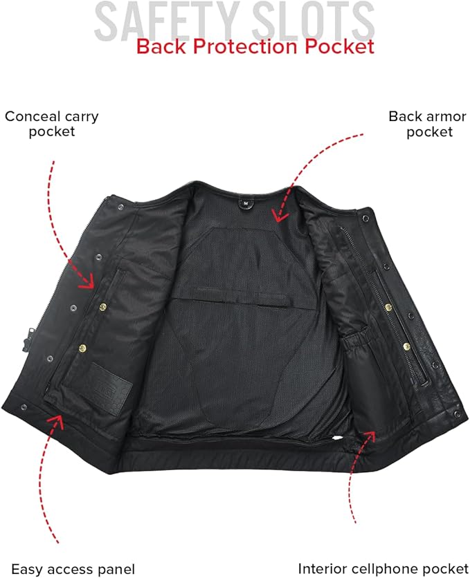 First Mfg Co - Lowside - Mens Motorcycle Biker Riding Canvas, Leather, Twill, Perforated Leather Vest