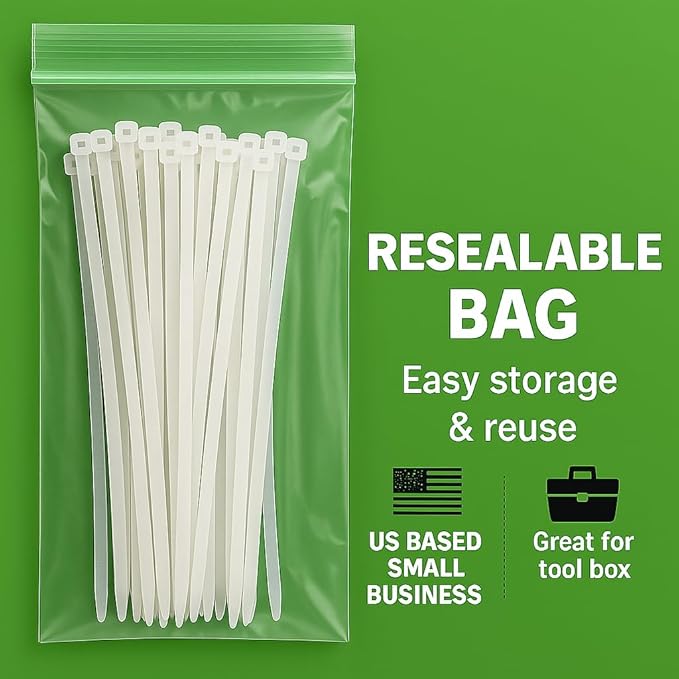Small Zip Ties 4 inch Clear, 18lb Strength, UV-Resistant, Self-locking PA66 Small Cable Ties White, Mini Zip Ties, Tiny Tie Wraps, Little Wire Ties for Home, Office, Garden, Cable Management by Nirah