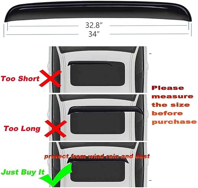 34inch 880mm Universal Fit Rain Snow Guard Sun roof Wind Deflector, 1pc Tape-On Dark Smoke Tint Auto Moonroof Window Visor RN88