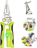8-in-1 Wire Stripper for Electrician: Needle Nose Pliers with Voltage Tester & Dual Alarms - Electrical Pliers for Cutting Wires, Pulling Wires and Crimp Wires