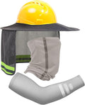 TCCFCCT Hard Hat Sun Shade, Full Brim High Visibility Hard Hat Sun Visor Neck shield and Bandana Face Scarf with Construction Arm Sleeves, Hard Hat Accessories, Hard Hat Not Included, 3 Packs, Grey