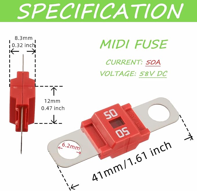 Midi Fuse Holder and 2 Pieces 50A Midi high Current Fuse Screw Fuse for Cars, Trucks, Vehicles(50 Amp)