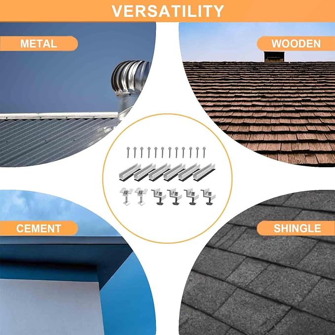 Solar Panel Mounting Brackets, Roof Mount Kit, Rails and Clamps Included for Thickness 1.18”-1.38”,2pcs in A Row Assembly on Tin, Flat and Sheet Rooftop, Aluminum Alloy
