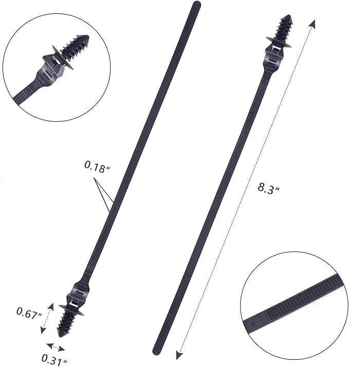 80 Pack Nylon Push Mount Cable Zip Tie, 8.3"x0.18" Heavy Duty Nylon Push Mount Self Locking UV Resistant Assortment for Indoor Wire Tying (Black)