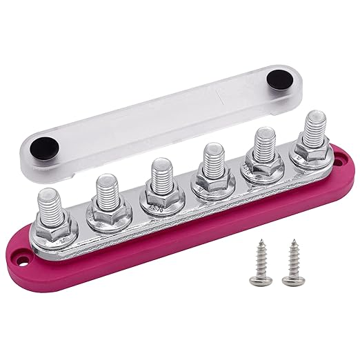 6 x M10 (3/8") Studs Power Distribution Block Bus Bar 12V, Ampper 7" HD 300A Marine BusBar Battery Distribution Block W/Cover for Car Boat Solar (Red)