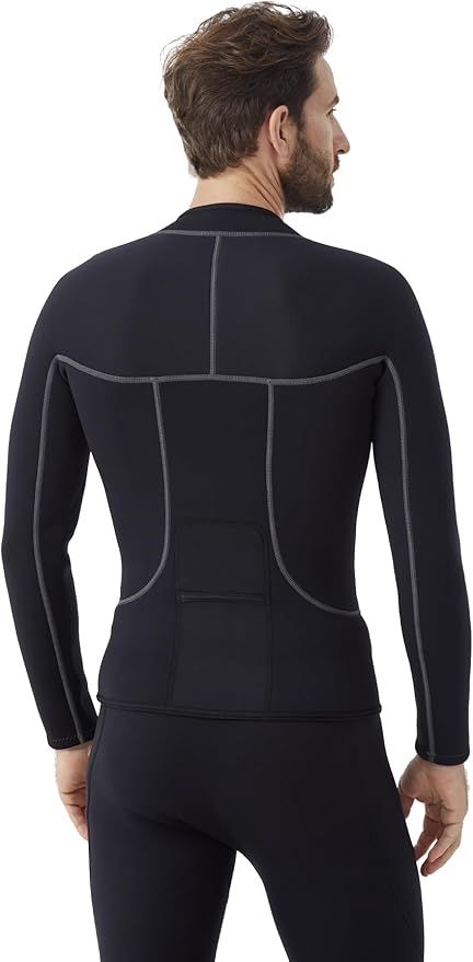 Hevto Men Wetsuit Tops and Vest 3/2mm Neoprene Jacket Surfing Swimming Front Zip Wet Suit for Water Sports