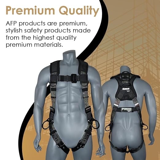 AFP Camouflage Universal Fall Protection Ergonomic Comfort Safety Harness, Soft Pressure-Relieving Perforated Breathable Padded Foam Shoulder, 3 D-Rings, Tongue Buckle, Mating Buckle (OSHA/ANSI PPE)