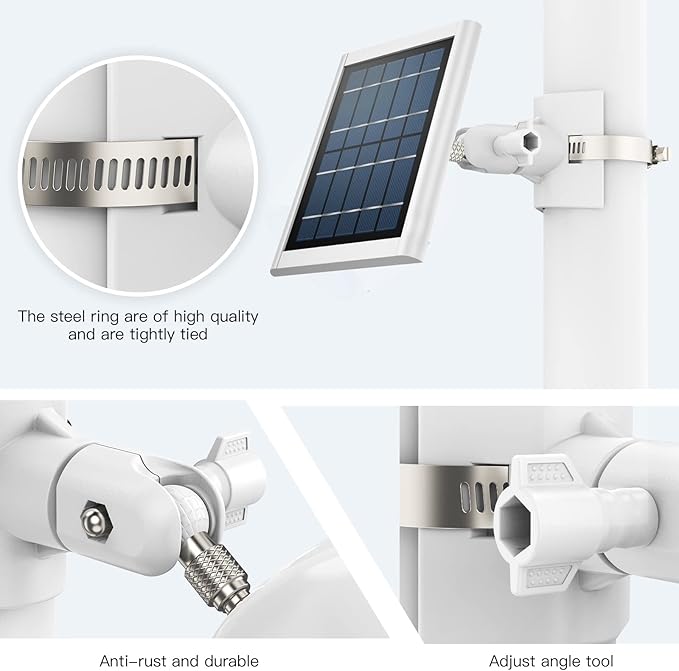 Universal Solar Panel Mount for Eufy/Ring/Reolink/Arlo Solar Panel and More, Fits Up to 17 inch Pole, Tree, Cylindri Rail, Drainage Pipe (White)