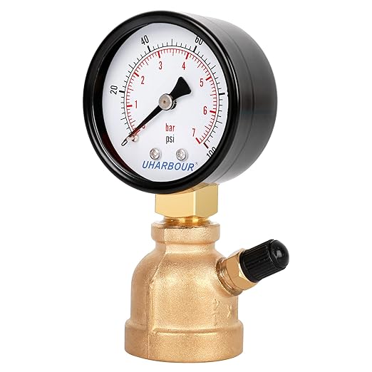 Gas Line Pressure Tester, Brass Gas Pressure Tester Gauge, 3/4" FNPT Forged Brass Assembly with Air Pressure Gauge 100psi and Air Bleeding Valve for Pressure Testing on Home Gas Line