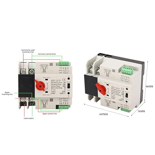 2P ATS Automatic Transfer Switch Din Rail Mounted Power Generator Changeover Switch Electrical Selector Switches AC110V 100A