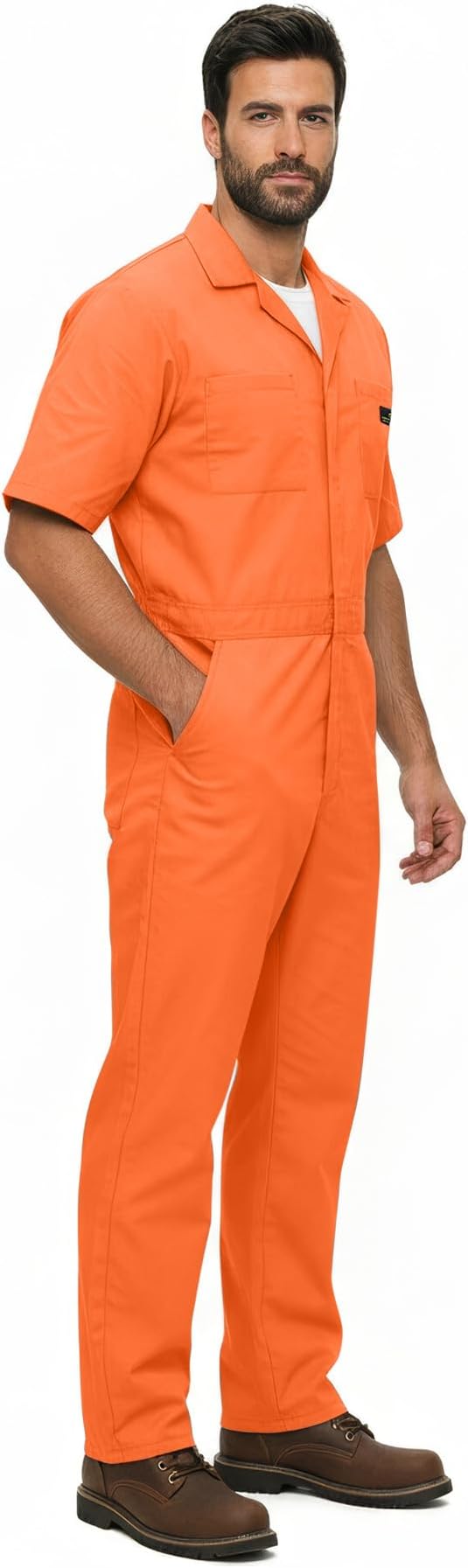 Natural Uniforms Mens Short Sleeve Zip Up Coverall, Stain and Wrinkle Resistant (Orange, Medium)