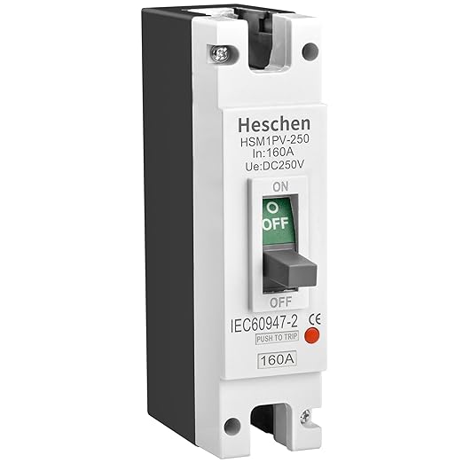 Heschen DC Molded Case Circuit Breaker MCCB, 1 Poles, DC 250V, Photovoltaic Circuit Breaker, for Solar PV System Solar Panels Grid System (160A HSM1PV-250)