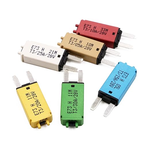 12V 24V Manual Reset Fuse Circuit Breaker ATM Low Profile T3 Mini Blade Fuses Breakers 5A 10A 15A 20A 25A 30A 28V DC for Car Automotive RV Solar Truck Boat - UL Certified- Mixed 6 Pack