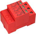 DC 1000V Surge Protective Device (SPD), 3-Pole 20kA Solar PV Lightning Arrester, Photovoltaic Surge Suppressor, DIN Rail Mount, Replaceable Modular Design, Red