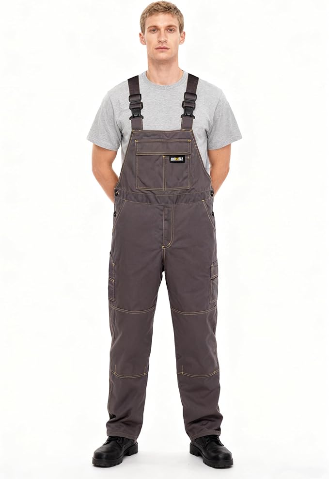 Men's Bib Overalls Sturdy Canvas Work Overalls with Knee Pad Pockets