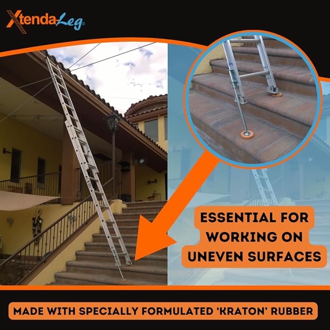 Xtenda-Leg® Ladder Leveler - Rubber Feet, Perfect for Extension Ladders, Stabilizer Attachments for Safe Use - Stable Platform for Uneven Ground - Easy Installation - OSHA Approved - 6 Pairs