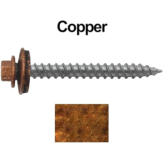 Metal Roofing Screws: (250)12 x 2" Copper Hex Sheet Metal Roof Screw. Sharp Point Metal to Wood siding Screws. 5/8" EPDM Washer